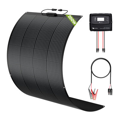 200w zonnepanelenkit voor caravan, camper, camper met semi-flexibel zonnepaneel en IP67 5-stadium oplaadbare zonnepaneelcontroller voor AGM GEL WET CALCIUM LiFePO4 en LTO-batterij