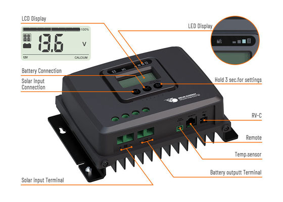 Off-grid LFP-batterij Digitaal scherm 12V/24V MPPT RV Solar Charge Controller